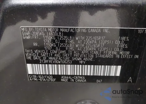 2013 Toyota Rav4 Xle из США, поврежденный, VIN 2T3RFREV9DW106253